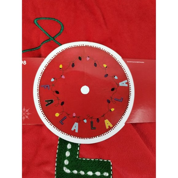Holiday Time Fa La La La 48 In Christmas Tree Skirt Red Embroidered Bulbs New - Picture 2 of 5